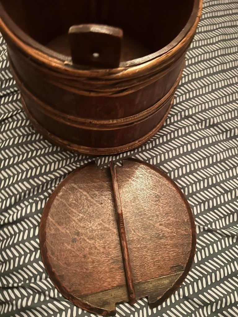 Oude Eikenhouten Bewaar Emmer/Ton met Deksel, Ophalen