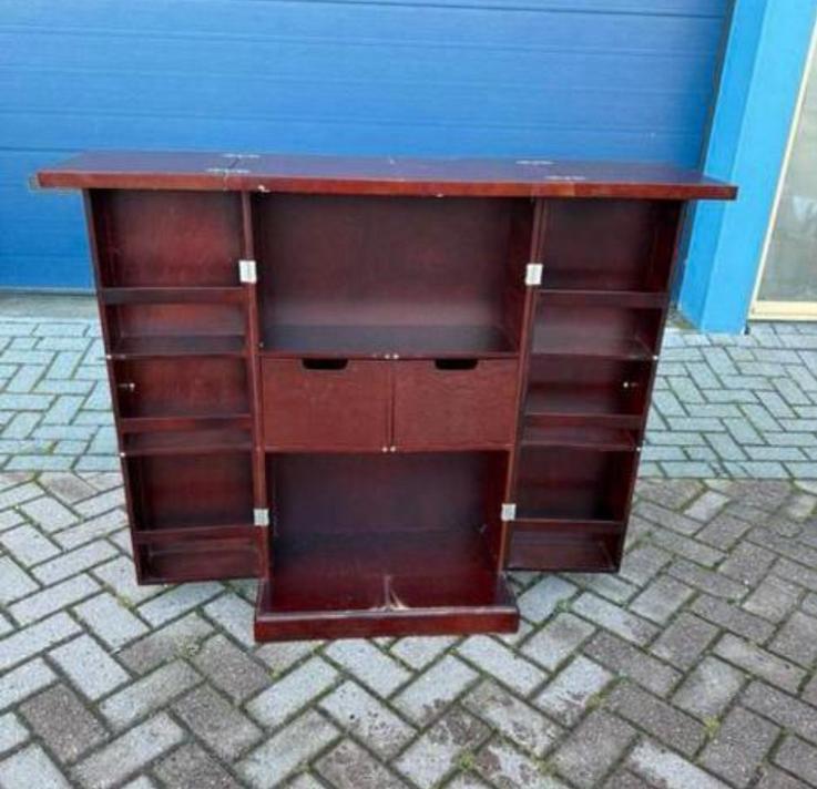 Houten Barkast met Opbergruimte, Ophalen of Verzenden, Gebruikt, Inclusief barstoelen