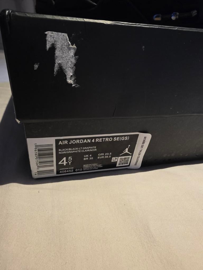 Jordan 4 Retro Zwart Nieuw Maat 6.5, Ophalen of Verzenden, Nieuw
