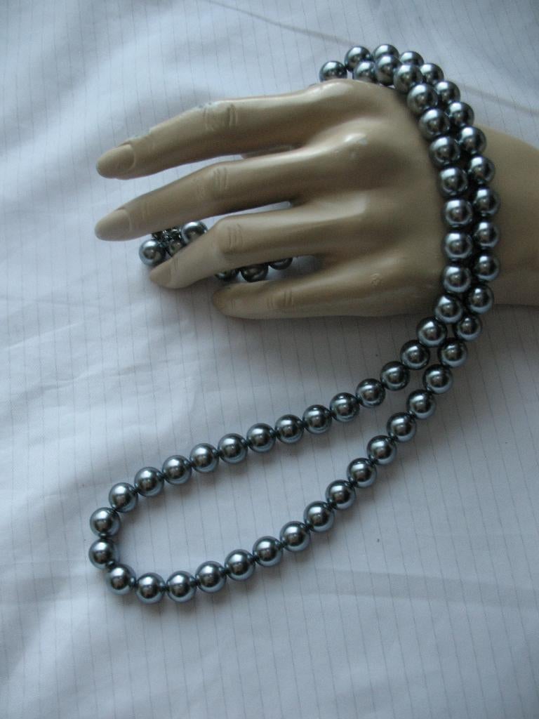 Ketting Parelkralen Grijs Strass Slotje Vintage, Sieraden, Tassen en Uiterlijk, Antieke sieraden, Ophalen of Verzenden, Overige materialen