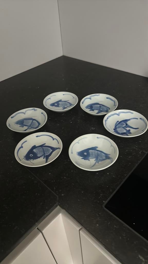 6 Porseleinen antieke Chinese Koi schaaltjes 11 cm, Ophalen of Verzenden
