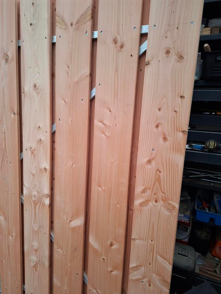 Nieuwe schuttingdeuren - Douglas, stalen frame, maatwerk, Ophalen, 25 tot 50 mm, Nieuw, Plank