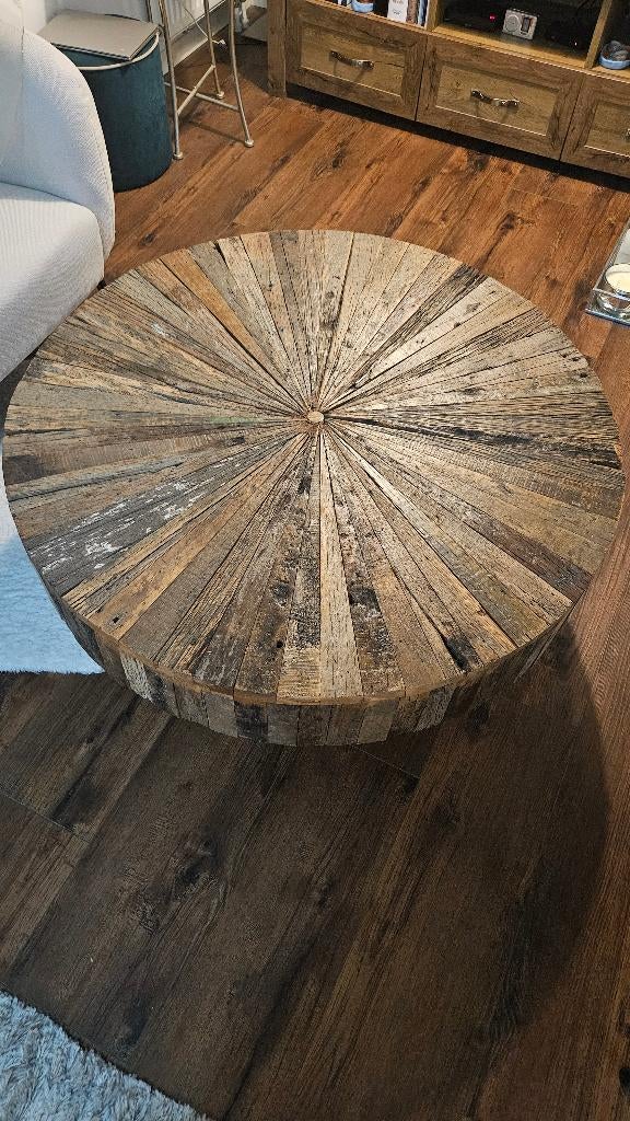Salontafel rond (gerecycled massief eikenhout) € 80,-, Huis en Inrichting, Tafels | Salontafels, Ophalen, Gebruikt, 50 tot 100 cm