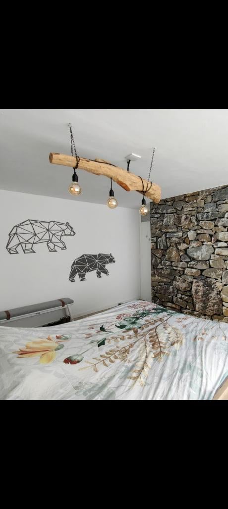 Industriële hanglamp met drijfhout, Ophalen of Verzenden, Zo goed als nieuw, Hout, Minder dan 50 cm