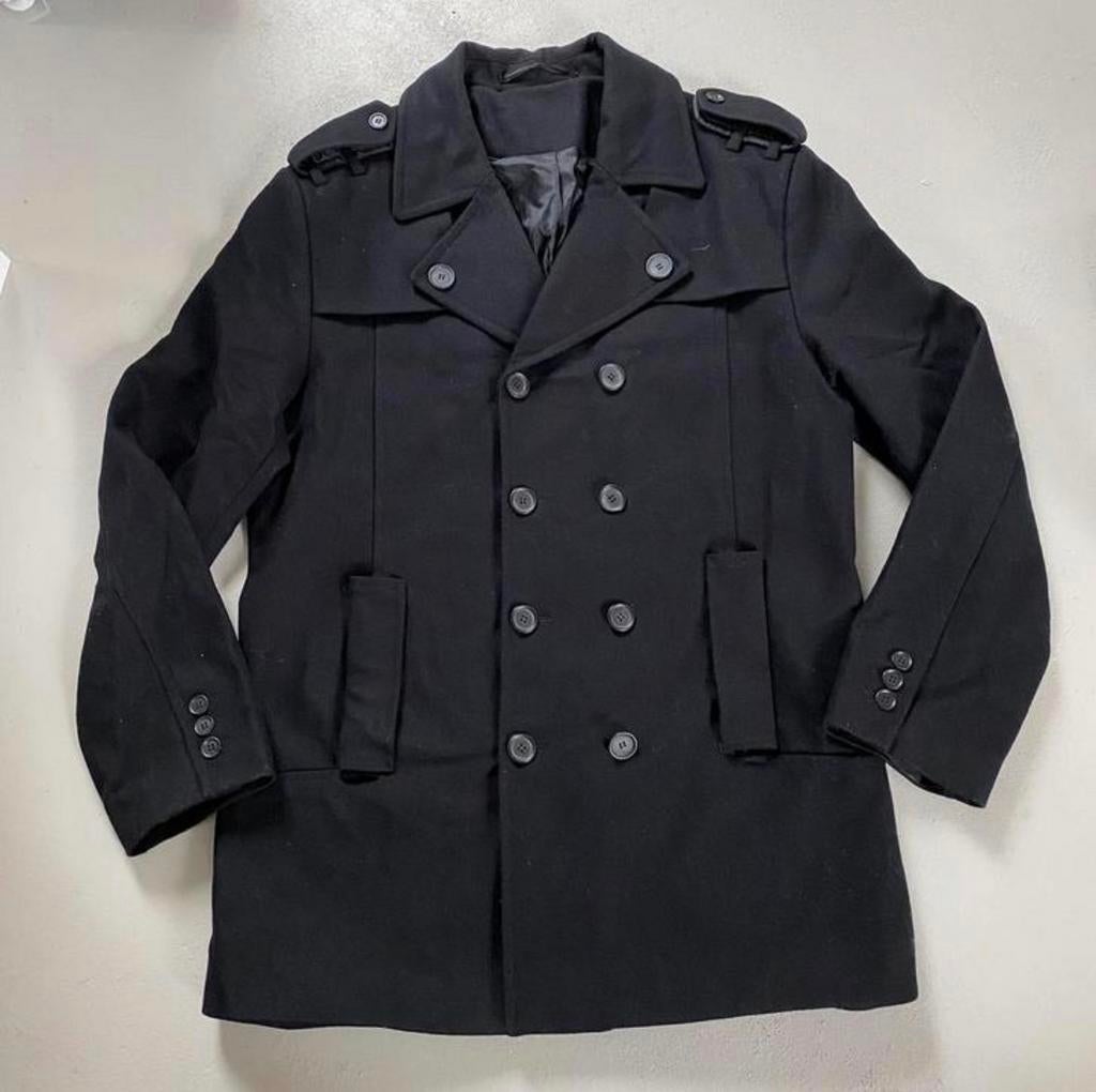 Mooie zwarte wollen jas van Luigi maat 54, Ophalen of Verzenden, Zo goed als nieuw, Maat 52/54 (L), Zwart