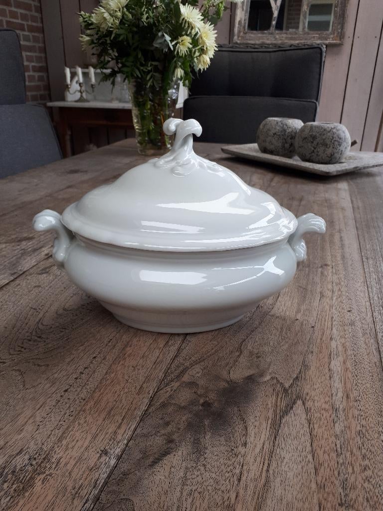 Brocante ovale dekschaal, wit, Antiek en Kunst, Antiek | Servies los, Ophalen of Verzenden