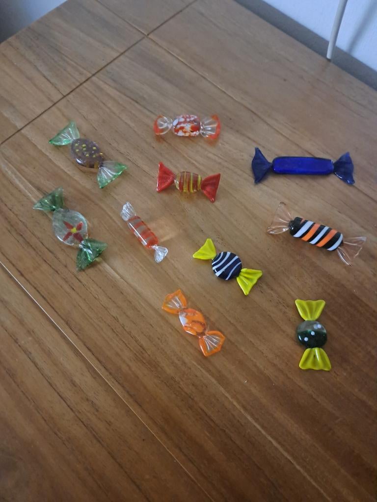 10 Glazen Snoepjes - Decoratief en Kleurrijk, Antiek en Kunst, Antiek | Glas en Kristal, Ophalen of Verzenden