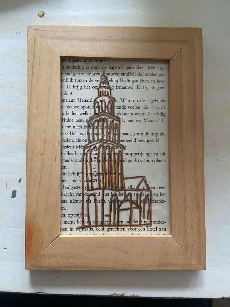 Martini Toren Illustratie in Houten Frame, Antiek en Kunst, Kunst | Overige Kunst, Ophalen of Verzenden