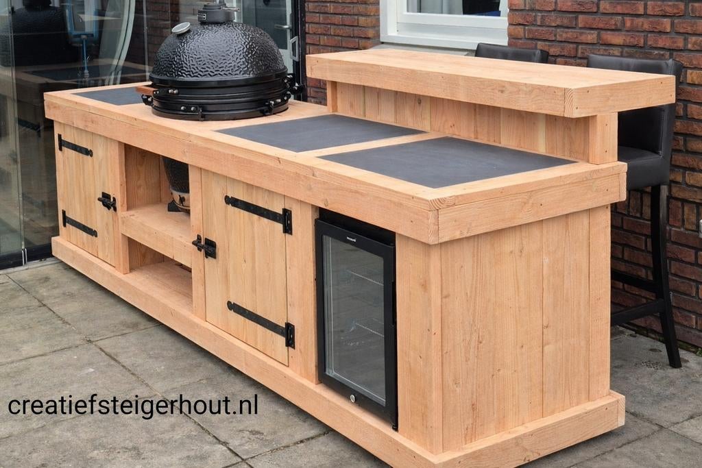 Combi buitenkeuken en bar douglas hout voor kamado koelkast, Tuin en Terras, Ophalen of Verzenden, Nieuw, Houtskool, Vrijstaand