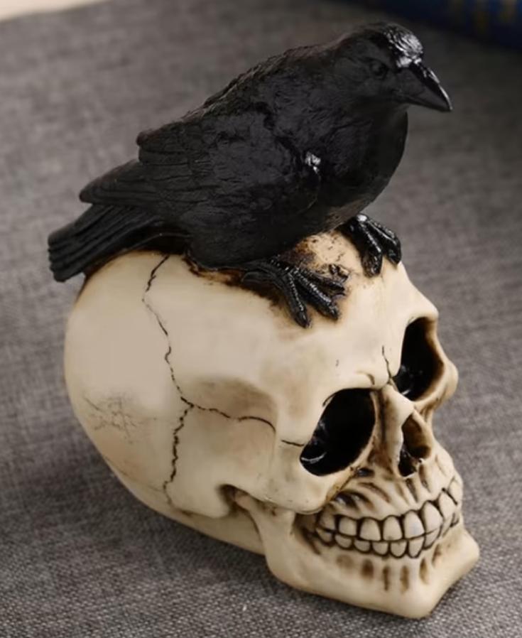 Prachtig schedel beeld met raaf (22cm), Ophalen of Verzenden, Nieuw