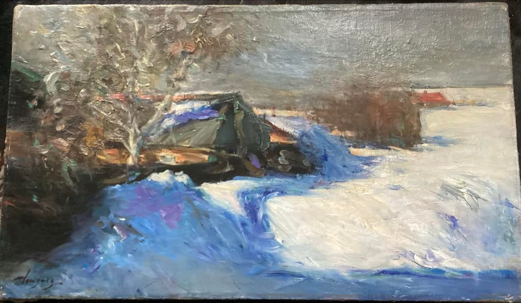 Antiek Russisch Schilderij Winterlandschap, gesigneerd, Antiek en Kunst, Kunst | Schilderijen | Klassiek, Verzenden