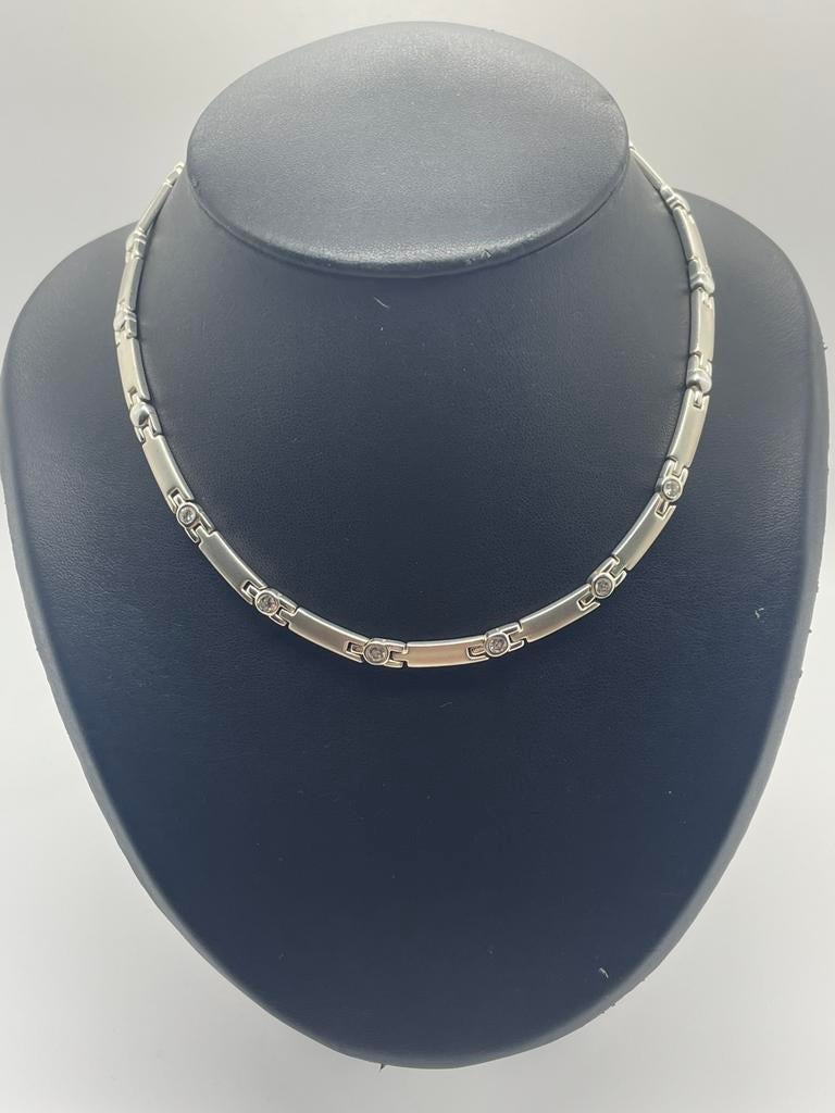 C665 Prachtige massief zilveren FBM ketting heldere stenen, Sieraden, Tassen en Uiterlijk, Kettingen, Zilver, Zilver, Ophalen of Verzenden