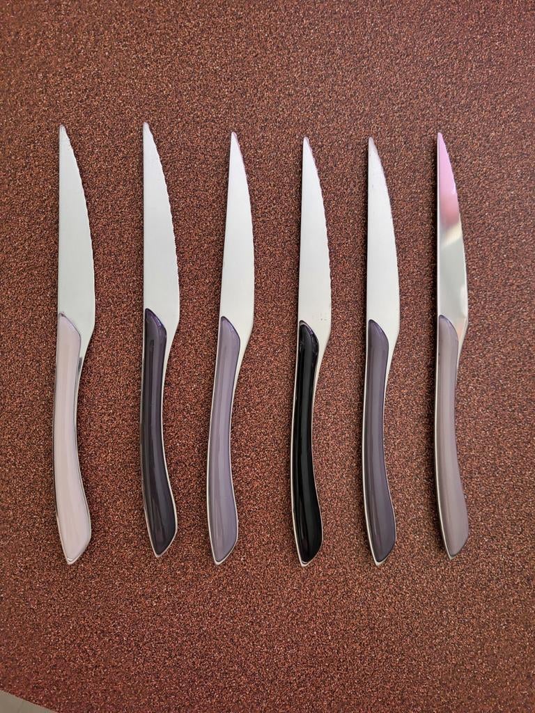 6 steakmessen met gekleurde handvatten, Ophalen of Verzenden, Zo goed als nieuw, Los bestek
