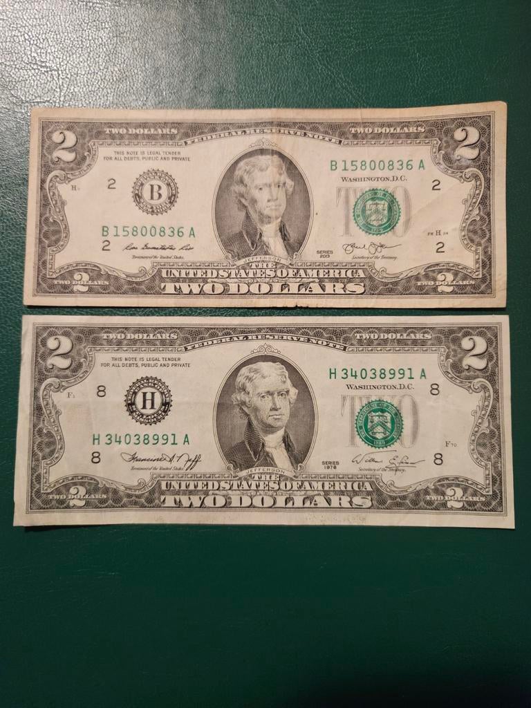 2x 2 dollars USA set 1976 en 2013 jaar, Ophalen of Verzenden, Noord-Amerika, Setje
