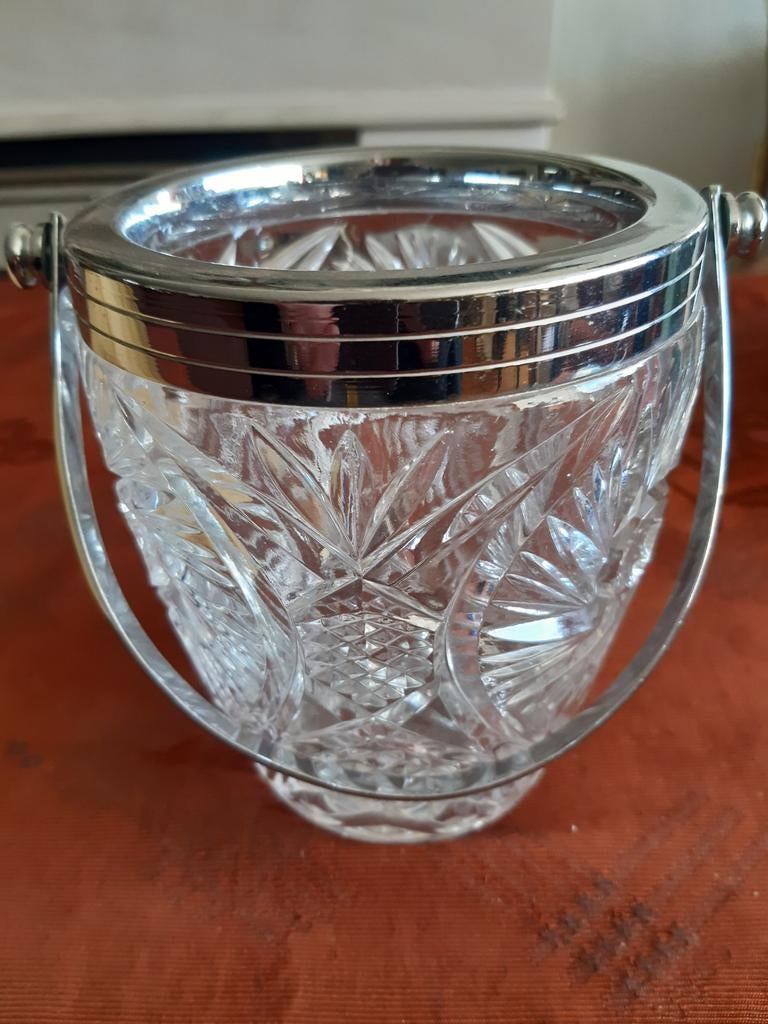 Vintage kristallen ijsblokjesemmer metalen montuur+hengsel, Ophalen of Verzenden