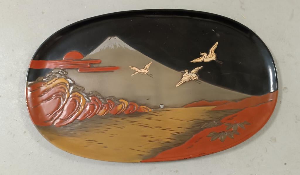 Antieke vintage japans lakwerk dienblad, Tweedehands, Tweedehands, Ophalen of Verzenden, Ovaal
