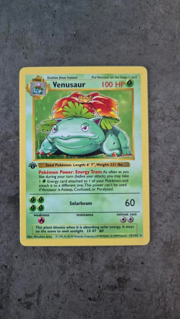 Venusaur 1st Edition Base Set GD, Hobby en Vrije tijd, Verzamelkaartspellen | Pokémon, Zo goed als nieuw, Ophalen of Verzenden