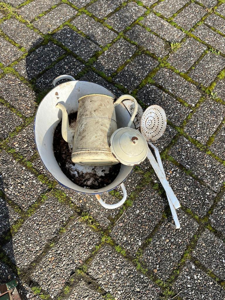 Vintage geëmailleerde items: kan, vergiet, teil, Ophalen of Verzenden