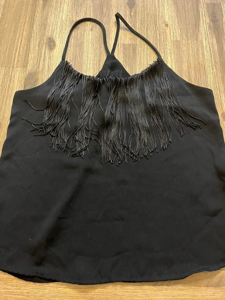 Mooie zwarte top mt 36 met franjes voor , feestelijk H&M, H&M, Zwart, Ophalen of Verzenden, Zo goed als nieuw