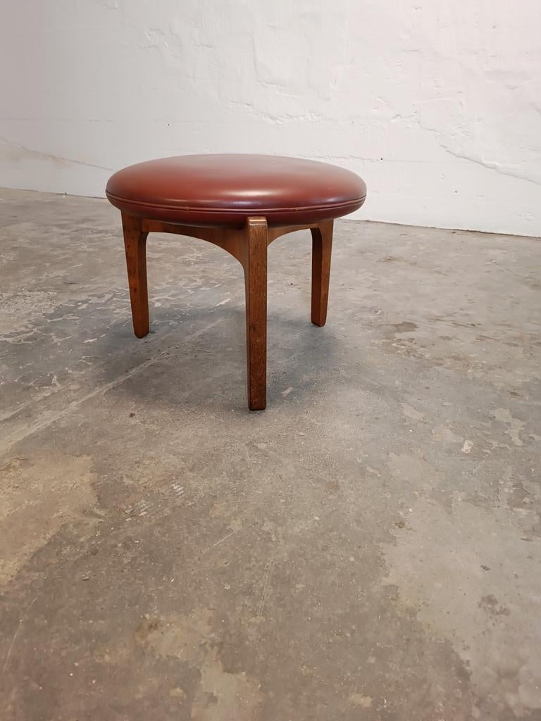 Vintage mid century Deens tripod leather kruk, Sven Ellekaer, Ophalen, Tweedehands, Tweedehands, Leer