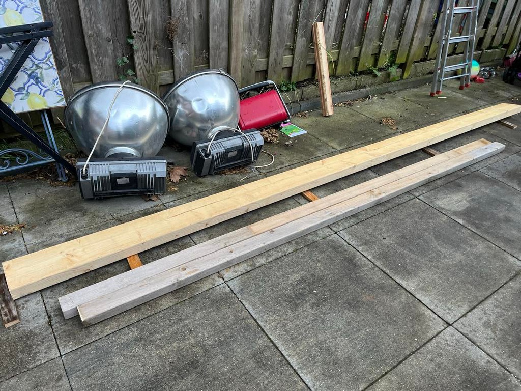 houten planken balken tuin, Doe-het-zelf en Verbouw, Hout en Planken, Gebruikt, 25 tot 50 mm, Ophalen of Verzenden, Plank