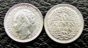 10 cent 1944 ep  Pr-FDC, Verzenden, Koningin Wilhelmina, 10 cent, Zilver