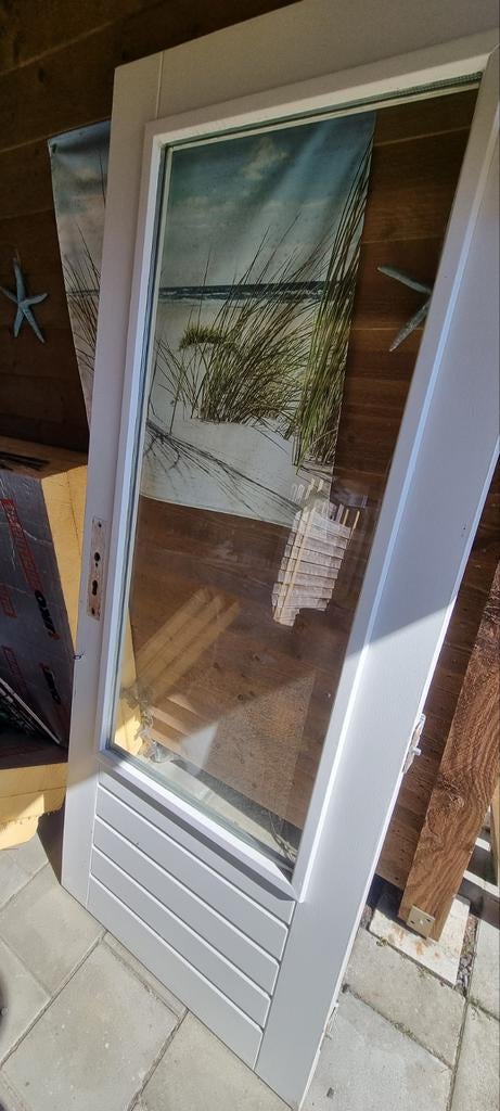 Hardhouten balkondeur 83x203 met thermopane glas, Gebruikt, 80 tot 100 cm, Ophalen of Verzenden, Buitendeur
