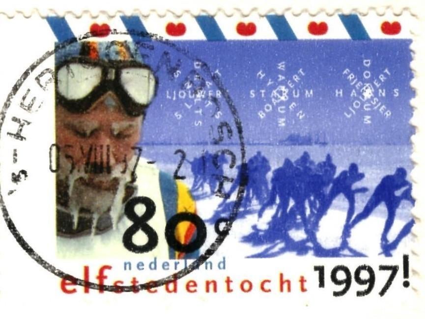 993134 Gemert De Rooi en de Grûn skut, zegel Elfstedentocht, Ophalen of Verzenden, 1980 tot heden, Gelopen, Noord-Brabant