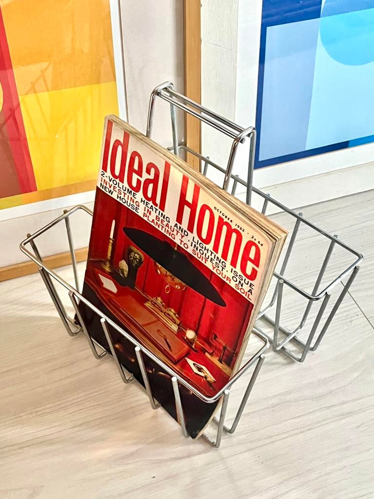 Vintage draadstaal chromen magazinehouder tijdschriftenrek, Ophalen of Verzenden, Zo goed als nieuw