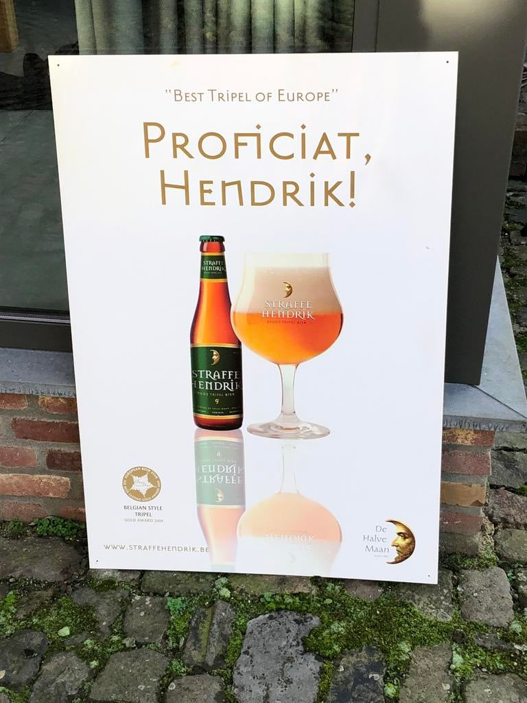 Groot reclamebord Straffe Hendrik bier geen emaille bord, Verzamelen, Biermerken, Ophalen, Gebruikt, Reclamebord, Plaat of Schild