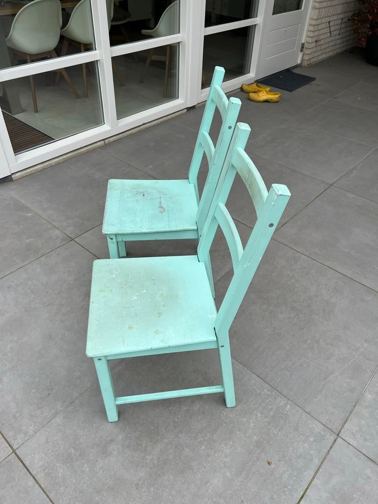 2 houten stoeltjes - lichtgroen, Gebruikt, Twee, Overige kleuren, Ophalen of Verzenden