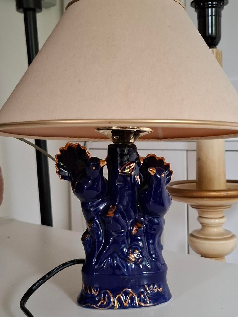 Blauwe Porseleinen Tafellamp met Vogels, Ophalen of Verzenden