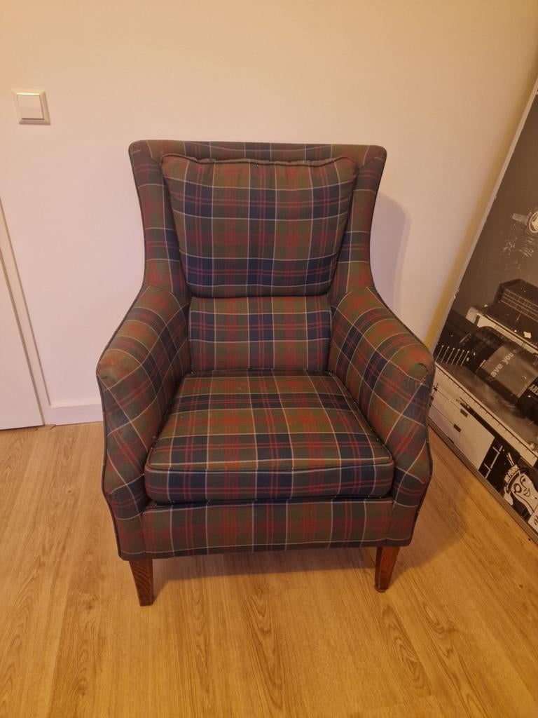 Comfortabele fauteuil met Schotse ruit - Zo goed als nieuw, 75 tot 100 cm, Ophalen of Verzenden, Zo goed als nieuw, Stof