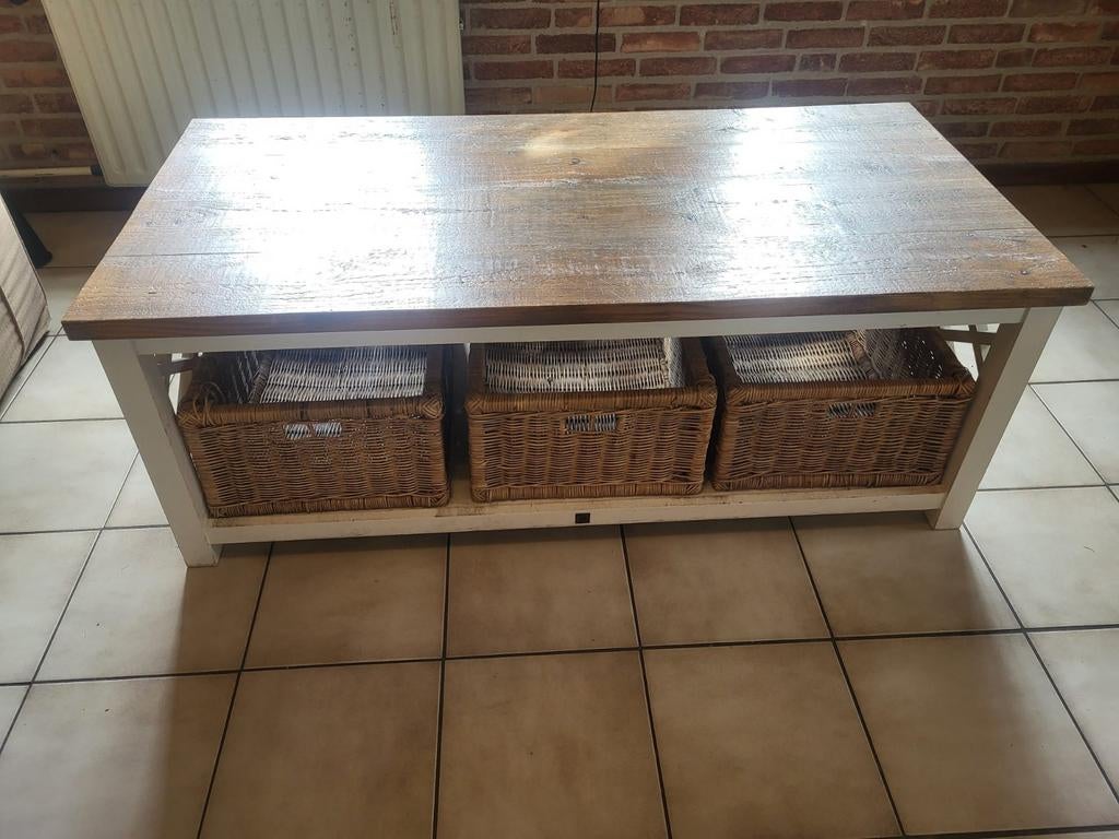 Riviera Maison Salontafel met handige manden, Ophalen, Gebruikt, 100 tot 150 cm, Landelijke stijl