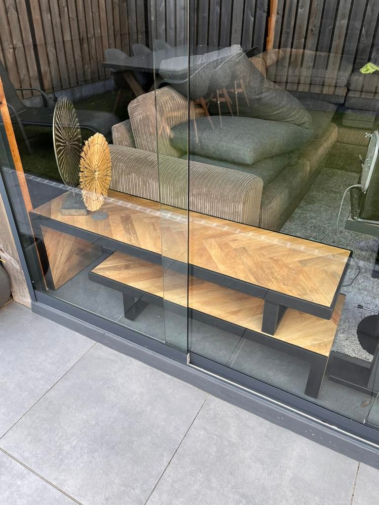 Vissengraad salontafel tv meubel twee delen zie foto,s, Minder dan 55 cm, Zo goed als nieuw, Rechthoekig, Ophalen