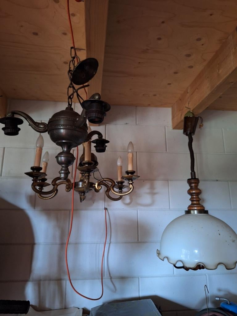 Vintage kroonluchter met 6 armen, Ophalen of Verzenden, Gebruikt, Metaal, Klassiek