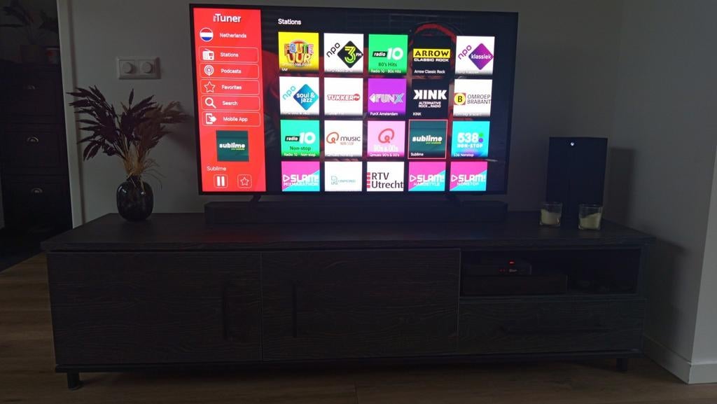 TV dressoir donkerbruin, Ophalen, Zo goed als nieuw, 25 tot 50 cm, 150 tot 200 cm