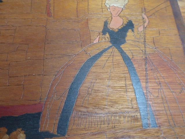 Art nouveau houten paneel met afbeelding pyrografie, Ophalen of Verzenden