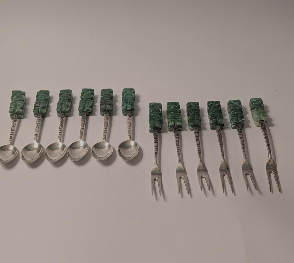 Antieke Mexicaanse Cocktailset – Zilver & Handgesneden Jade, Sieraden, Tassen en Uiterlijk, Piercings, Ophalen of Verzenden, Zo goed als nieuw