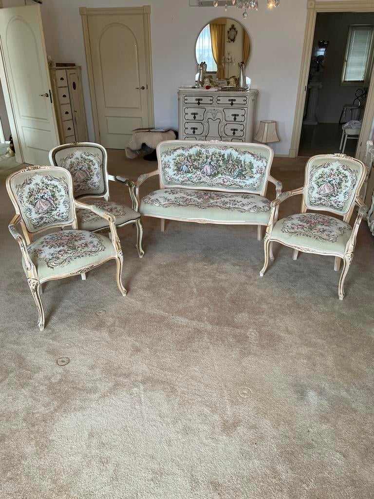 Antieke Louis XV Stijl Zetelset: 3 Stoelen & 2-zits Bank, Ophalen