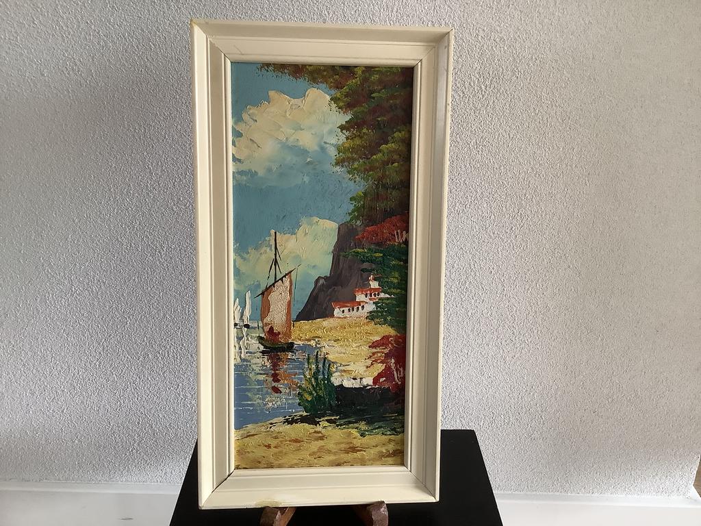 Antiek Italiaans olieverf schilderijtje: havenzicht, Antiek en Kunst, Kunst | Schilderijen | Klassiek, Ophalen of Verzenden