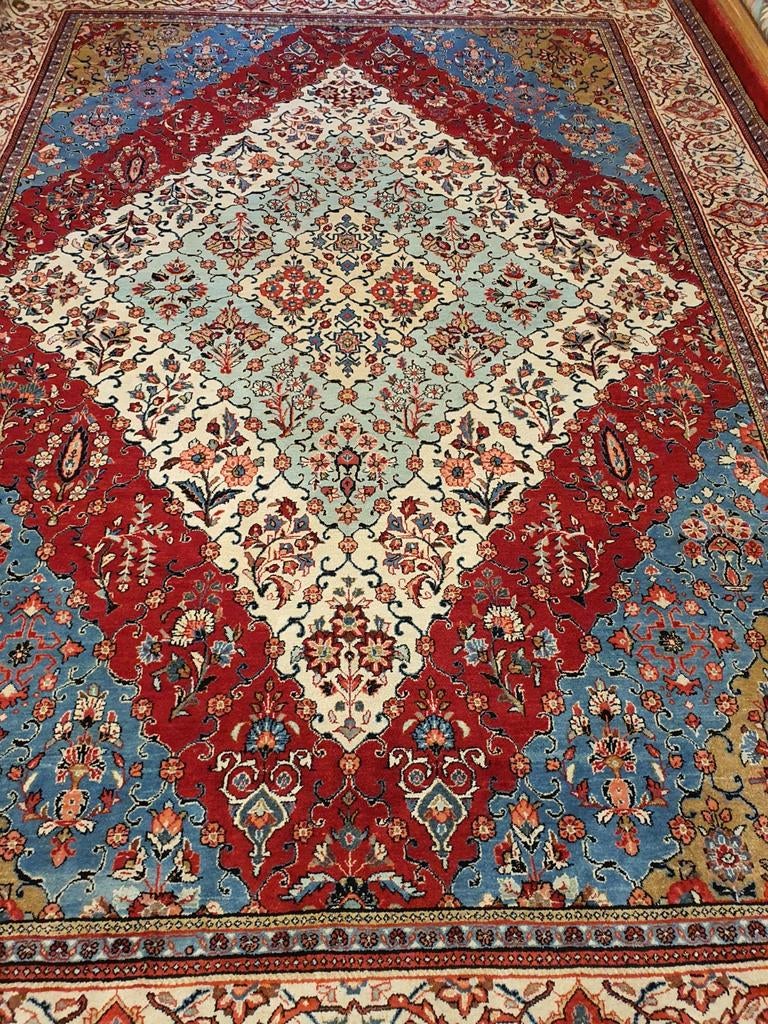 Vintage handgeknoopt perzisch tapijt sarough 378x266, Info@SlatsAntiek.nl, Perzisch, 200 cm of meer, Ophalen of Verzenden