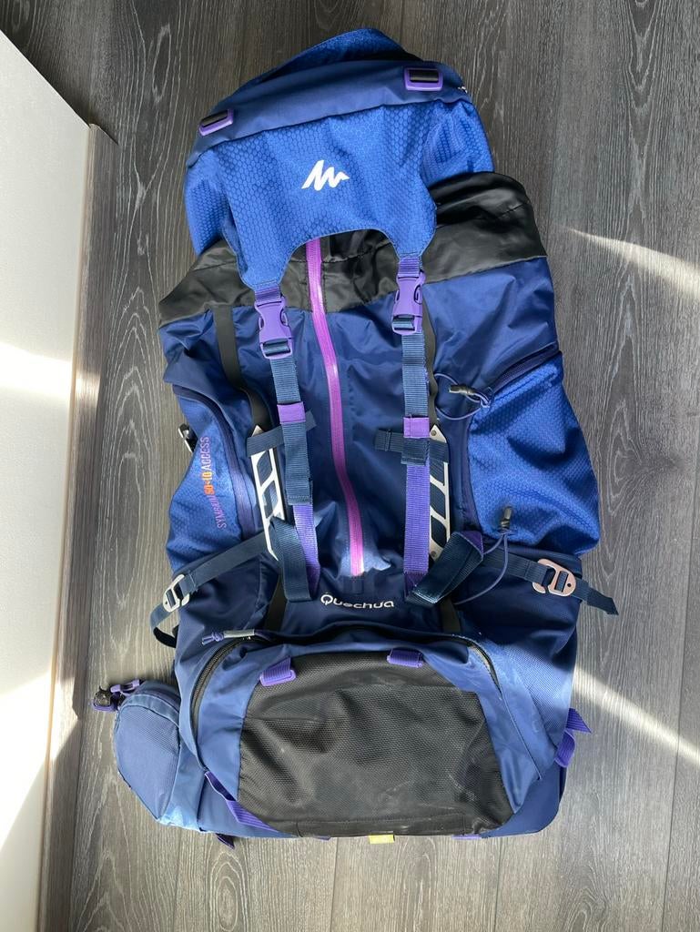 Quechua backpack Symbium 50l + 10l met regen- en planecover, Overige merken, 40 cm of meer, Gebruikt, Ophalen of Verzenden