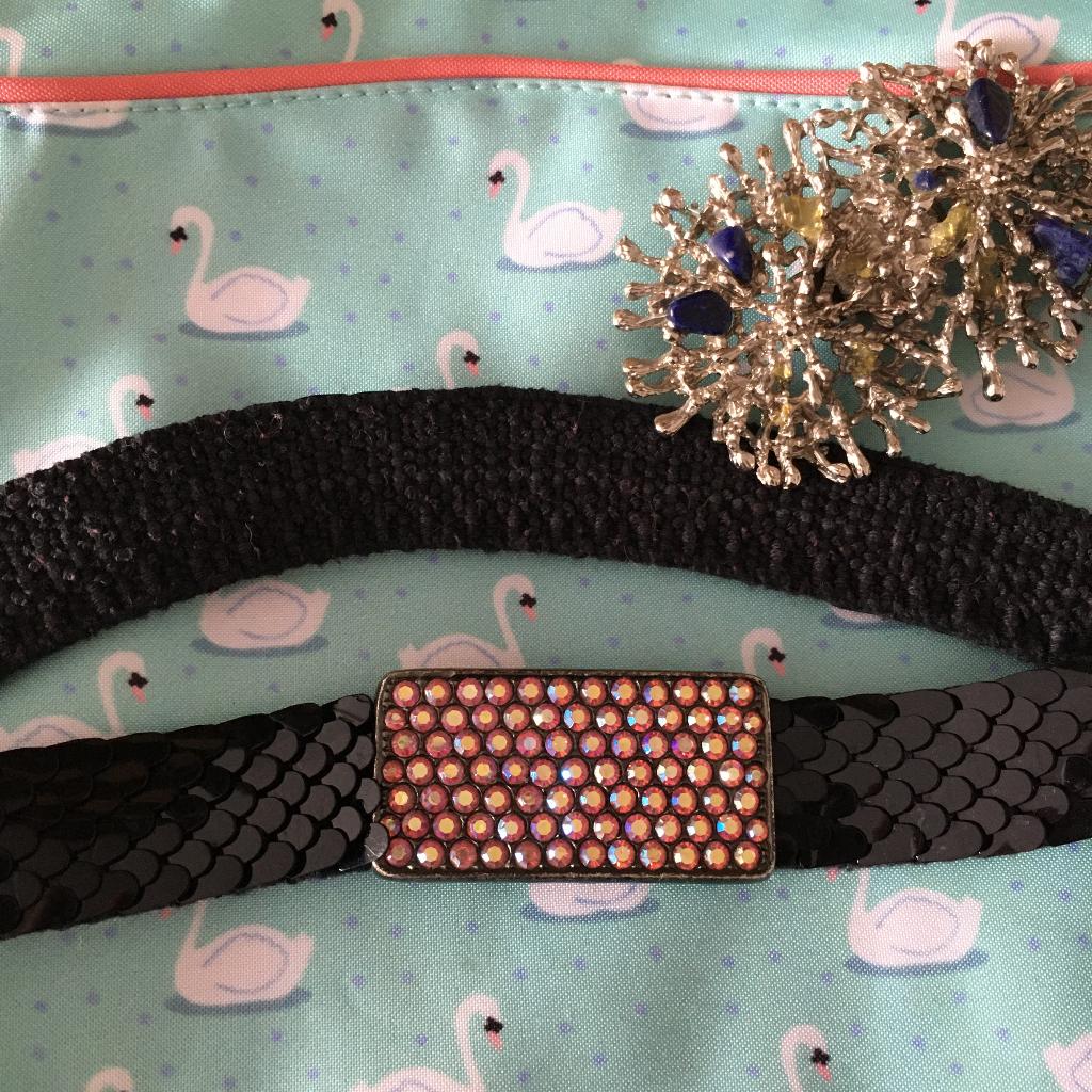 Vintage retro boho strass halfedelstenen taille riem gespen, Zwart, Ophalen of Verzenden, Zo goed als nieuw, Vintage