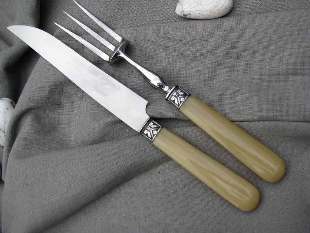 Groot ART DECO trancheercouvert / vleescouvert / vleesbestek, Ophalen of Verzenden