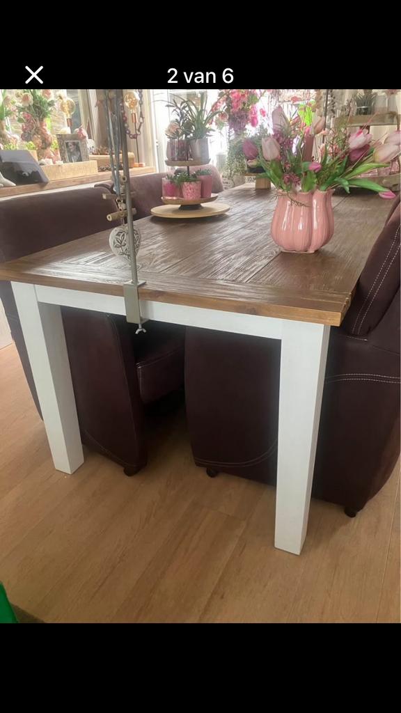 Eettafel met 6 stoelen, Ophalen of Verzenden, Gebruikt, Bruin, Vijf, Zes of meer stoelen