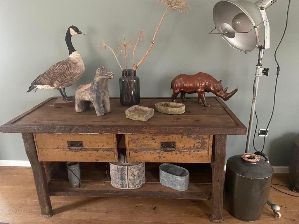 Oude industriële werkbank, Ophalen, Zo goed als nieuw, 120 tot 170 cm