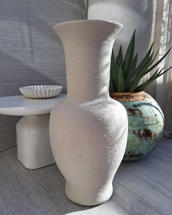 Gave  ruw beige stenen kruik ibiza japandi stijl, Ophalen, Zo goed als nieuw, X, X