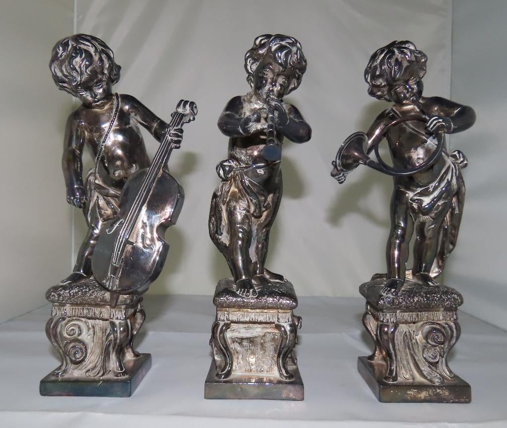 Antieke engelbeelden 3x, zilver op gips, 1940-1950, Antiek en Kunst, Verzenden, Zilver