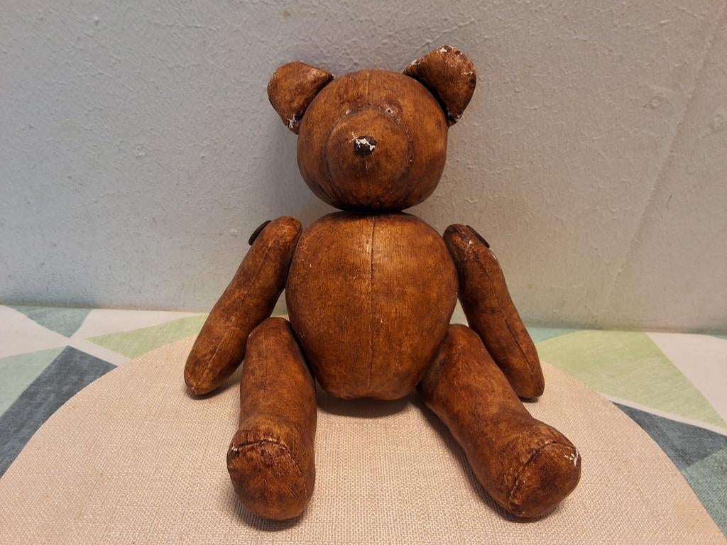 Antieke Teddybeer van Geschilderd Linnen - 27cm, Ophalen of Verzenden